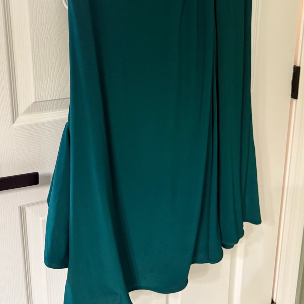 Ieena for Mac Duggal  Green Ruched Jersey Drop Shoulder Foldover Gown - Picture 9 of 9